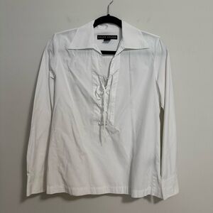 Ralph Lauren Black Label Lace Up Cotton Collared Top White 2